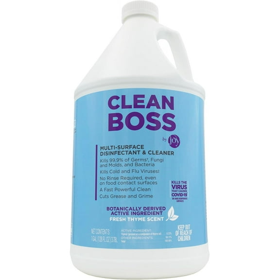 CleanBoss Botanical Disinfectant - Multi-Surface Cleaner - 128 oz - Kills 99.9% of Germs + Cold & Flu Viruses - Fresh Thyme Scent - No Rinse on Food Contact Surfaces - Pet Friendly
