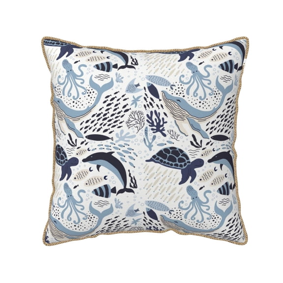 Xecao Sea Life Elements Print Soft Velvet Decorative Throw Pillow Covers, Square Cushion Cases for Bed, Sofa, Living Room, Car, and Indoor Outdoor Use-16"x16"