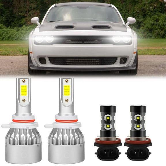 HMCYCI For 2015-2022 Dodge Challenger Headlights,9012 High Beam and Low Beam Bulbs H11 LED Fog light Bulbs,4pc