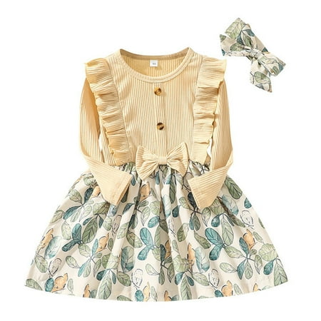 

KmaiSchai Toddler Black Dress Kids Toddler Child Girls Long Sleeve Bowknot Patchwork Print Princess Dress With Headbands Outfit Set Clothes 2Pcs Clothes For Kids Girls And Dress A Line Dress 1St Bir