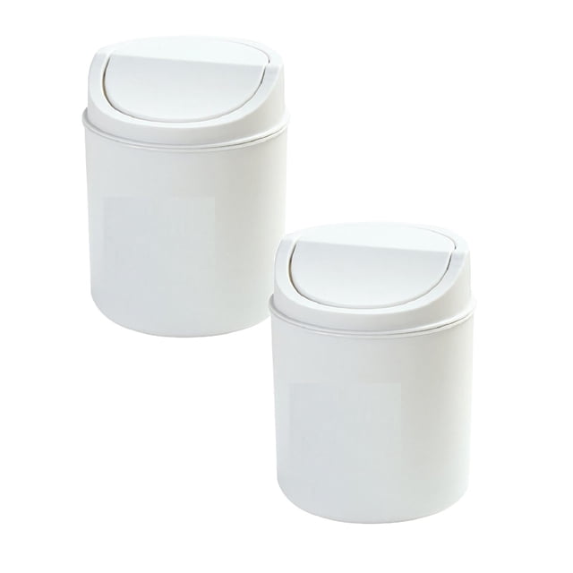 Oleegame 2PC Trashcans For Bedroom Mini Tabletop Trash Cans Can Mini Room Creative Cover Kitchen Living Waste Kitchen Restaurant Bar White