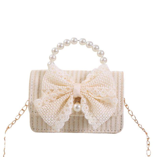 xiaxaixu Ladies Simple Bowknot Straw Bag Portable Dual-purpose Holiday Photo Versatile Messenger Bag