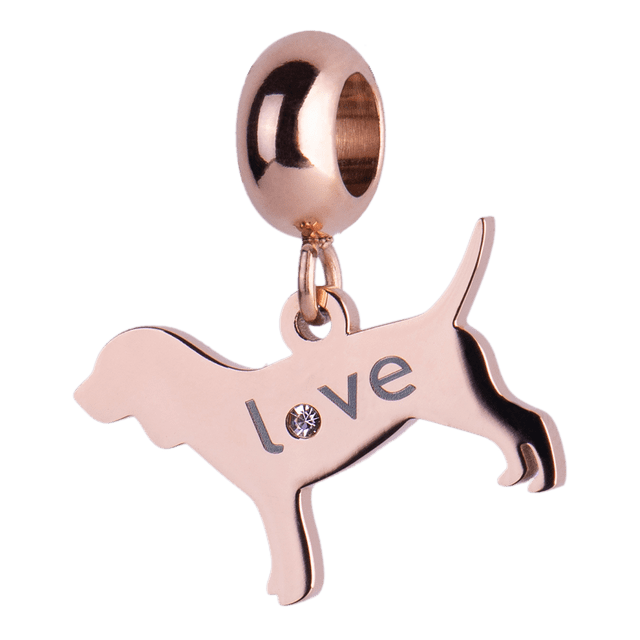 Charm para Pulsera LuckyLy, Dije de Perro, Acero Inoxidable y Zirconia Cúbica, Modelo Doggy rosa UNITALLA