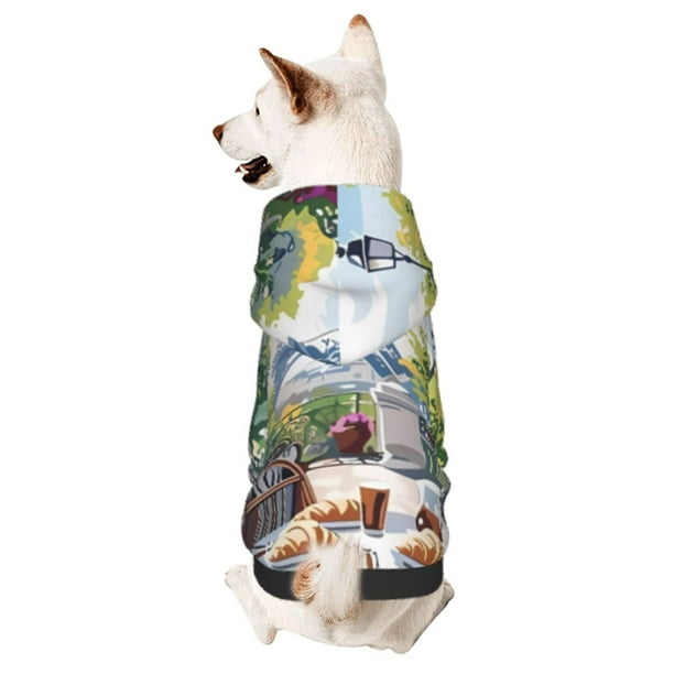 Balery Parisian Cafe With Eiffel Sudadera con Capucha para Perros Pequeños – Ropa para Mascotas, Disfraz para Perros y Gatos, Ideal para Fiestas y Cosplay-XX-Large