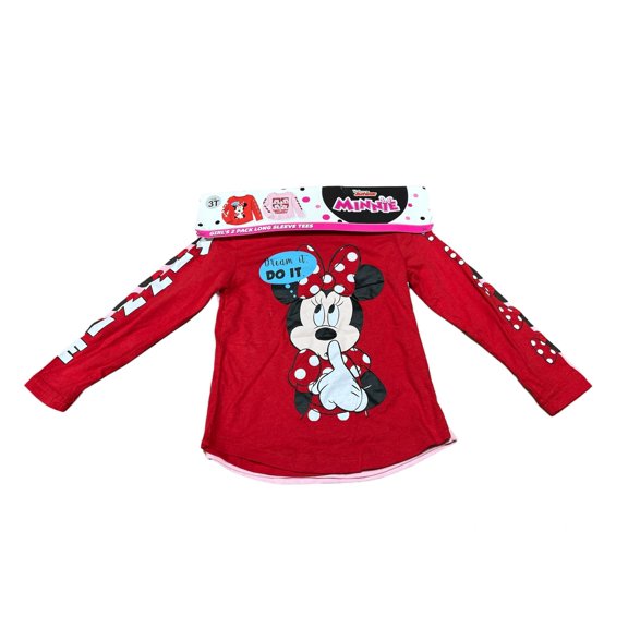 Like New Disney Girls Long Sleeves Minnie Mouse Printed Tee Size 3T Color Red/Pink