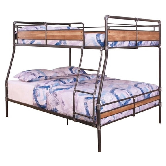 Bowery Hill Contemporary Metal Full XL over Queen Bunk Bed in Sandy Black/Silver