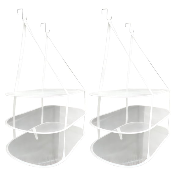 2 Pcs Mesh Clothes Drying Rack, 3-Tier Collapsible Polyester Sweater Dryer Rack Flat Mesh, 34.5 x 26.5 x 18 in Large Capacity Laundry Basket with Metal Hook, Space-Saving for Delicates, Blankets