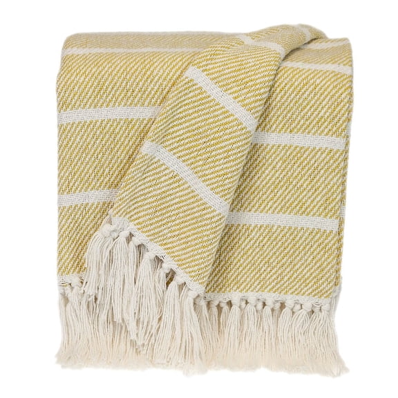 Parkland Collection Mio Yellow Transitional Stripe Cotton Throw Blanket, Decorative Couch Throw, 50 x 60 in