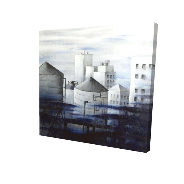 Gray city with blue clouds - 36"x36" canvas - Print on demand