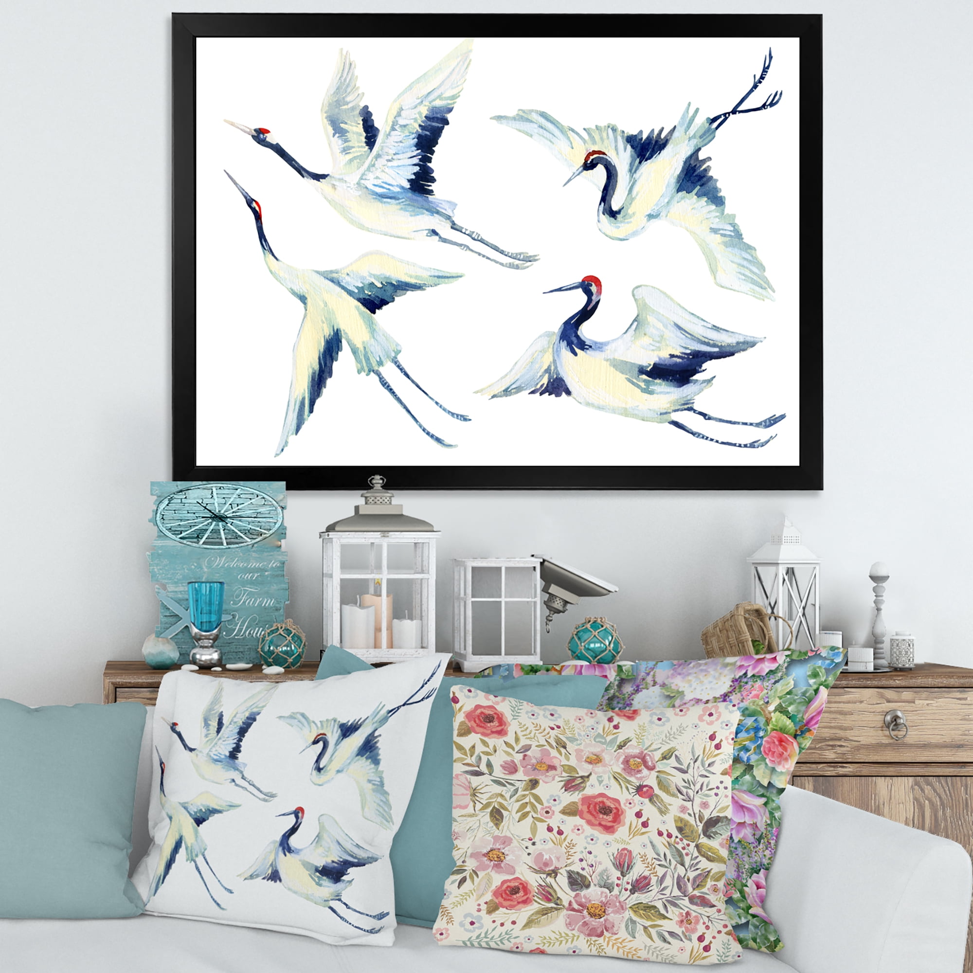 Designart 'Asian Crane Bird Impression II' Traditional Framed Art Print
