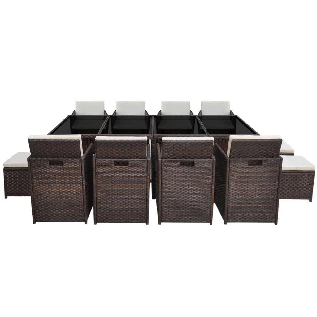 Kepooman 13 Pcs Patio Rattan Dining Table Sets with Glass Table for Outdoor Garden, Brown