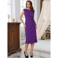 thumbnail image 3 of DARING DIVA Formal Sheath Ruched Boat Neck Cap Sleeve Elegant Dress S Purple, 3 of 6