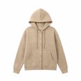 thumbnail image 6 of Tusihei Women Fall Winter Hooded Fleece Shacket Button Down Casual Cardigan Pullover Solid Warm Loose Coat Jacket for Women Outdoor Lounge, Khaki M, 6 of 6
