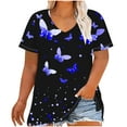 thumbnail image 2 of Summer Plus Size Tops For Women Causal Loose Short Sleeve V-Neck Butterfly Printing Pullover Blouse T-Shirt Oversized Women Shirts Under $10 Blue 3XL, 2 of 5