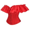 thumbnail image 4 of Stichou Womens Ruffles Off Shoulder Bustier Lace Up Boned Overbust Waist Trainer Floral Printed Renaissance Corset Top Red S, 4 of 4