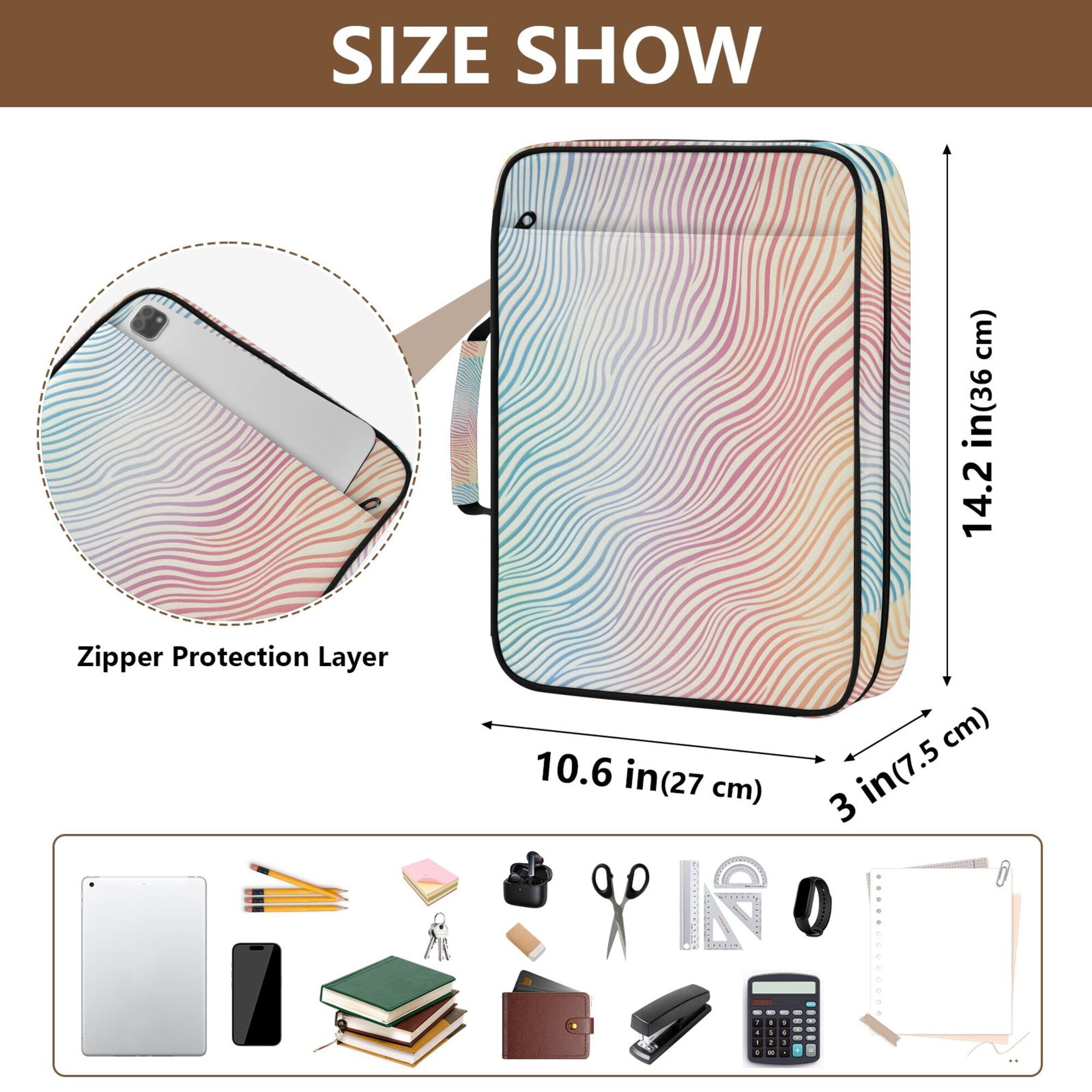 FORMRS Accordion File Folder A4 Size 7-Pocket Expanding Document Organizer Bag with 3 Ring Binder, Wavy Striped