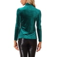 thumbnail image 3 of INSPIRE CHIC Chemise à Manches Longues pour Femme Col Montant en Velours Extensible Col Roulé Blouse Basique Hauts Vert P, 3 of 5