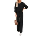 thumbnail image 1 of Fashnice Ensembles de Survêtements pour Femmes Col Rond Ensemble de Jogging à Manches Longues Coupe Ample Haut Court Pantalon Grand Noir P, 1 of 4