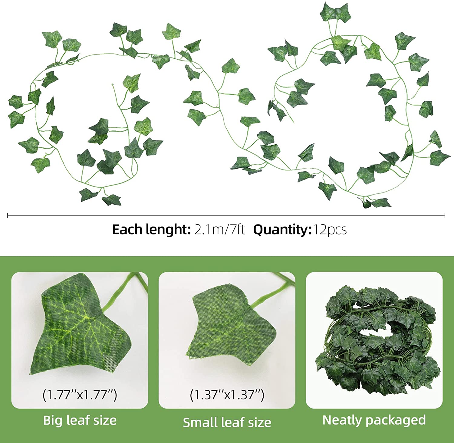 Morttic 12 Strands Fake Ivy Garlands Leaves Artificial Vines Faux Green Hanging Plants for Bedroom Wall House Decor Outdoor Wedding Photography Backdrops