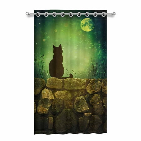 Mkhert Black Cat Blackout Window Curtain Drapes Bedroom Living