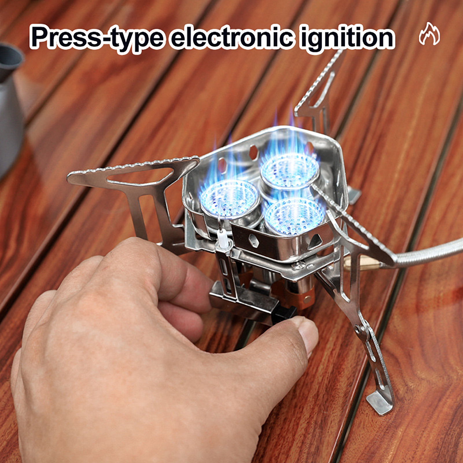Hyasfey Outdoor 3 Burner Stove 6800W Portable Foldable Windproof Hiking Picnic Camping Stove Adjustable Electronic Ignition Cooking Mini Camp Gas Stove
