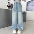 thumbnail image 5 of Pull on Wide Leg Jeans for Girls, Girls High Waisted Stretchy Baggy Trendy Tummy Control Straight Leg Jeans Denim Pants Blue 13-14 Years, 5 of 7