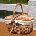 thumbnail image 2 of Norbi Wicker Woven Storage Baskets Picnic Food Beverage Storage Container Handmade Rattan Basket with Lid Outdoor Storage Organizer Green Grid Lining, 2 of 6