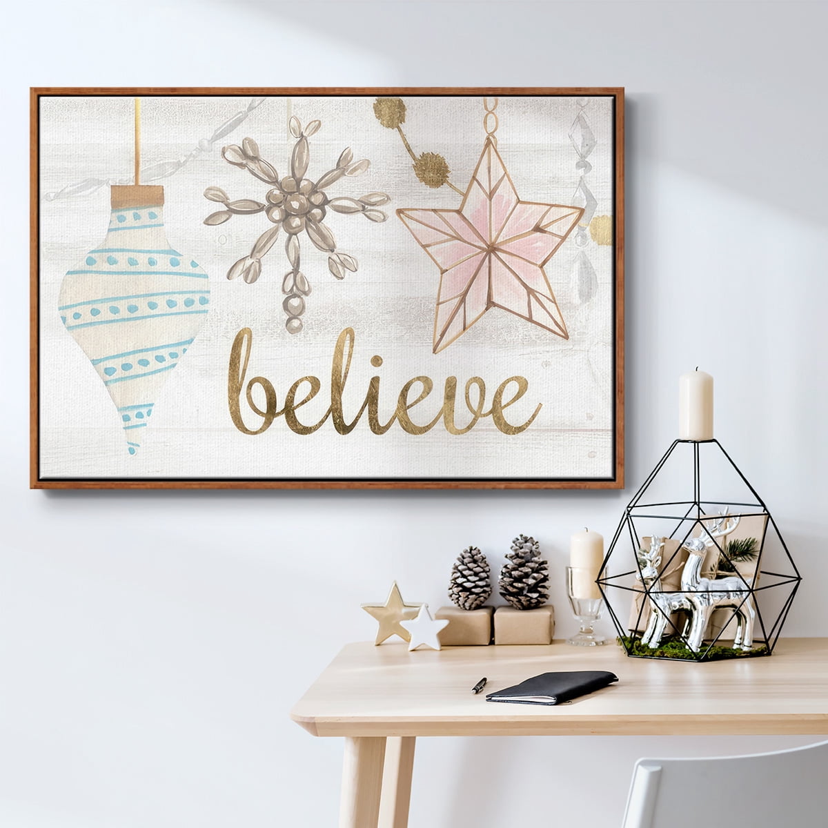 Elegant Ornaments Collection A - Framed Gallery Wrapped Holiday Canvas - 25 x 37 - Rosewood Frame