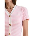 thumbnail image 5 of INSPIRE CHIC Women's Casual Summer V Neck Short Sleeve Striped Ribbed Knit Midi Dresses XS Pink, 5 of 6
