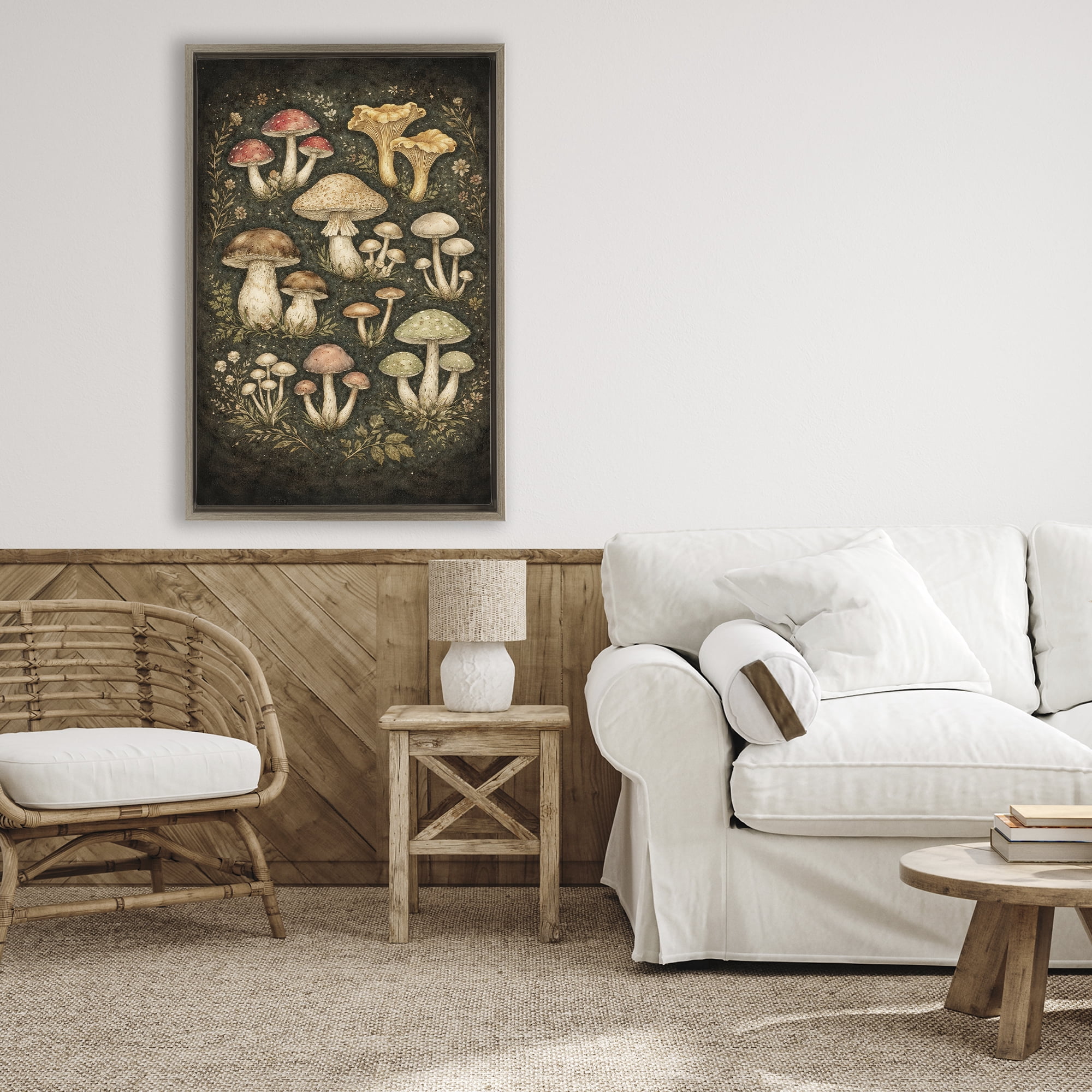 Stupell Industries Organic Sprouting Mushrooms Brown Framed Floater Canvas Wall Art, design by Tom Crehan