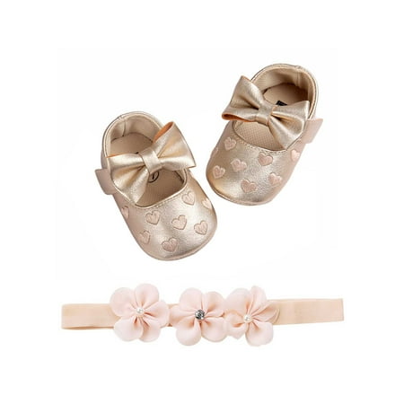 

luethbiezx Baby Baptism Shoes and Headband Set Cute Heart Princess headwear