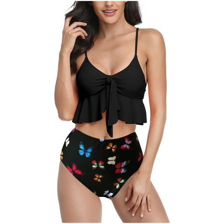 

Finelylove Sexy Swimsuit For Women Padded Sport Bra Style Bikini Black L