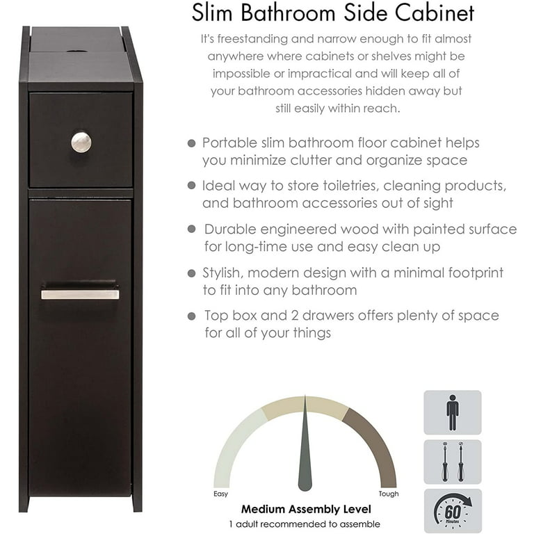 Spirich Slim Bathroom Storage Cabinet, Free Standing Toilet Paper Holder, Bathroom Cabinet Slide Out Drawer Storage,White