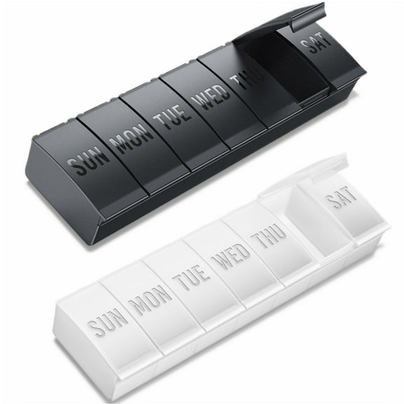 Large Pill Organizer, Bug Hull 2 Pcs Weekly Pill Organizer, 7 Day Pill Case, Travel Medicine Organizer