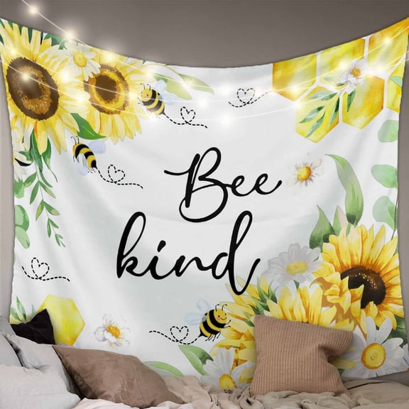 Sunflower Floral Tapestry for Bedroom Wall Hanging Tapestry, Farmhouse Pastoral Daisy Bees Botanical Ceiling Backdrop Tapestries Poster Blanket Wall Decor for Teens Room Living Room Dorm 59" x 79"