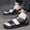 Blue, variant on Men's Leather Platform Orthotic Slides Sandals Open Toe Arch Support Hollow Slip On Slippers Summer Lightweight Slip Soft Bottom Casual Walking Beach Sandals