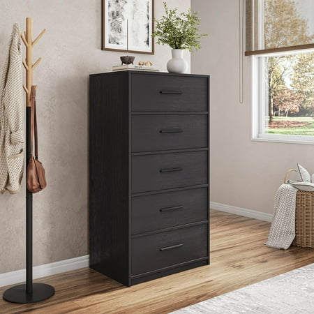 5-Drawer Dresser with Extra Large Fabric Drawers, Wood Frame Dresser with 5 Drawers for Bedroom or Living Room Storage, Hallway, Fabric Bins for Closet or Hallway Storage Organizer, Toy Chest, Black