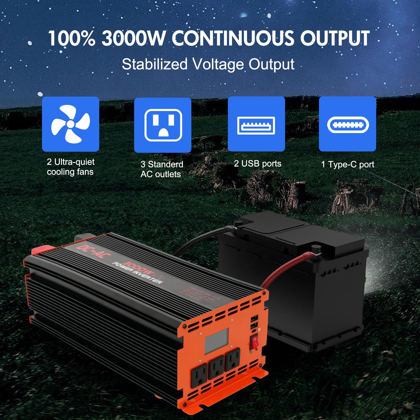 3000 Watt Power Inverter  12V DC to 110V/120V AC Converter Car Inverter with LCD Display & Remote Control