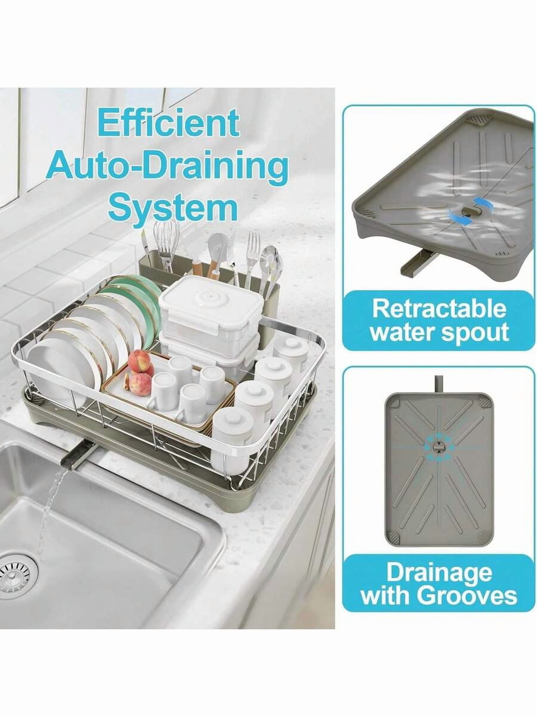 Dish Drying Rack 304 Stainless Steel Dish Rack With Drainboard,Space Spaving Auto-Draining Drying Racks For Kitchen Counter,Large Capacity Dish Racks For Bowls, Cups, Dish Drainer