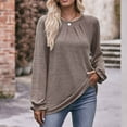 thumbnail image 2 of HAPIMO Women's Loose Tops Tunic Pleated Clothing Solid Tees Girls Trendy Autumn Spring Long Sleeve Shirts Round Neck Pullover Elegant Casual Fit Khaki L, 2 of 6