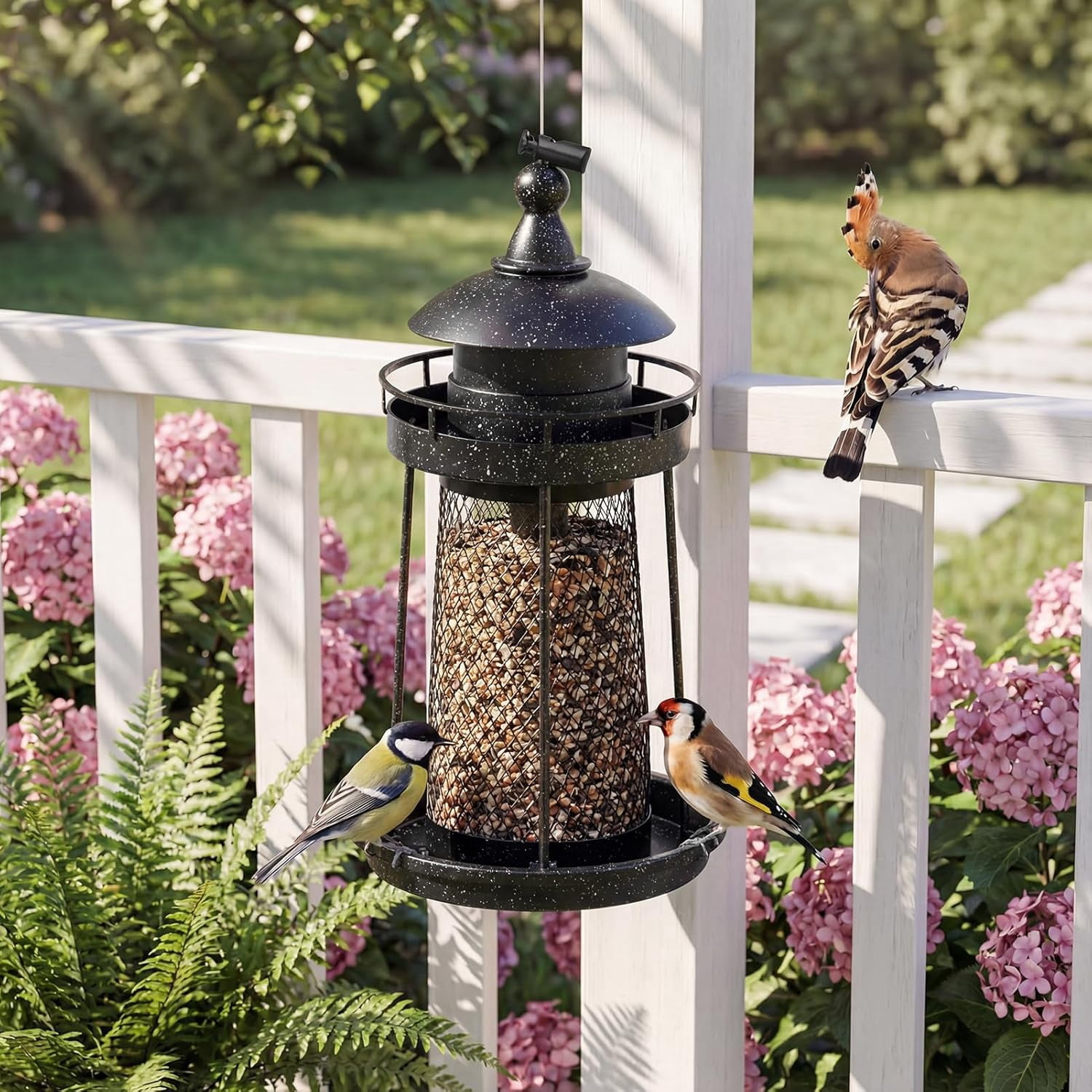 Bird Feeder for Outdoors, Large Capacity Hanging Feeders Outside Wild Birds Hummingbird Parrot，Black