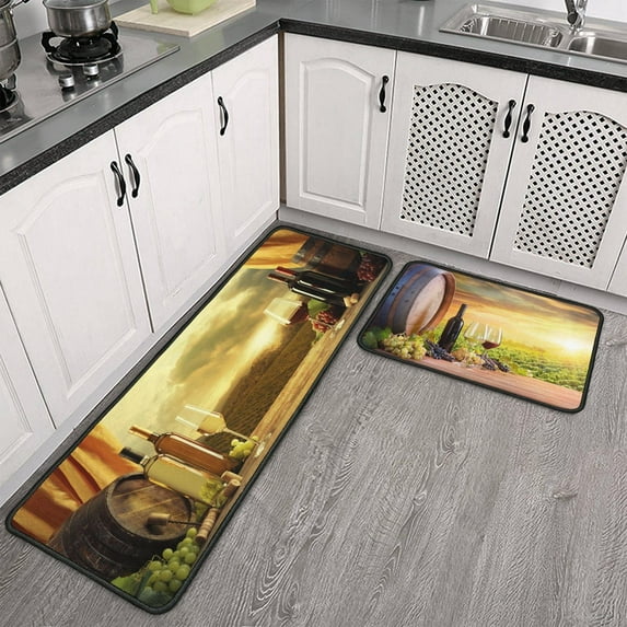 Wine Kitchen Rugs and Mats Set of 2, Farmhouse Red Wine Non-Slip Backing Kitchen Rug, Kitchen Sets Low-Profile Washable Floor Mat for Home Kitchen Decor - 17x29 and 17x47 Inch