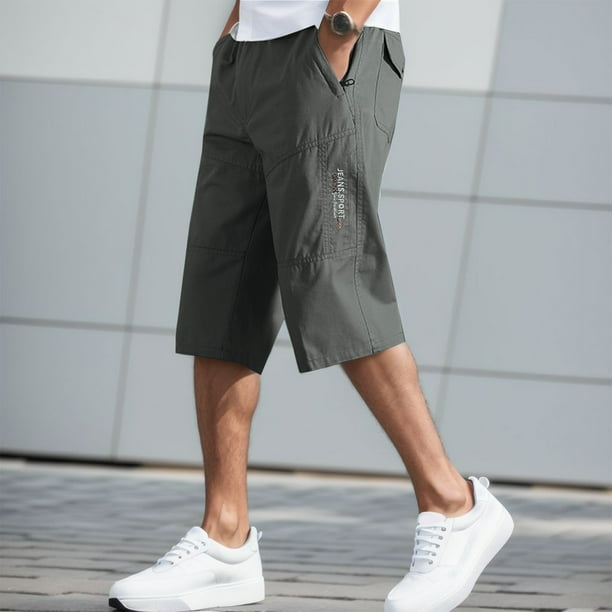 WILLBEST Pantalones Cortos Casuales de Moda para Hombre, Color Sólido, Cintura Elástica, Monos, Pantalones Cortos