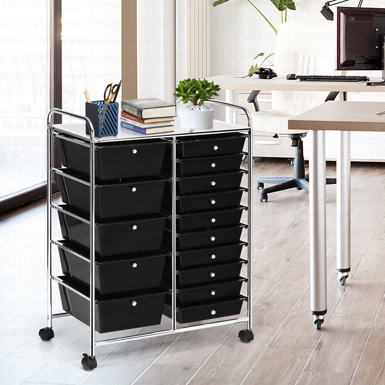 Costway 15 Drawer Rolling Storage Cart, Black photo 2