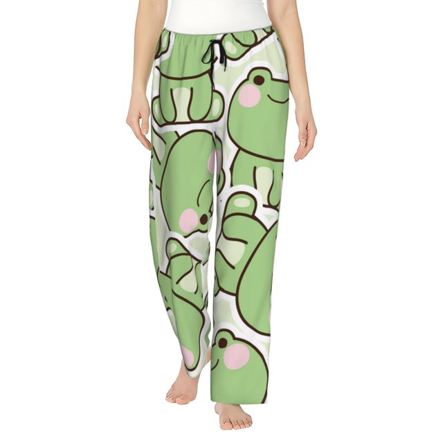 Fotbe Cute Frog Pantalones de Pijama para Mujer, Pantalones de Dormir, Pantalones Pj con Cordón y Bolsillos-3X-Large