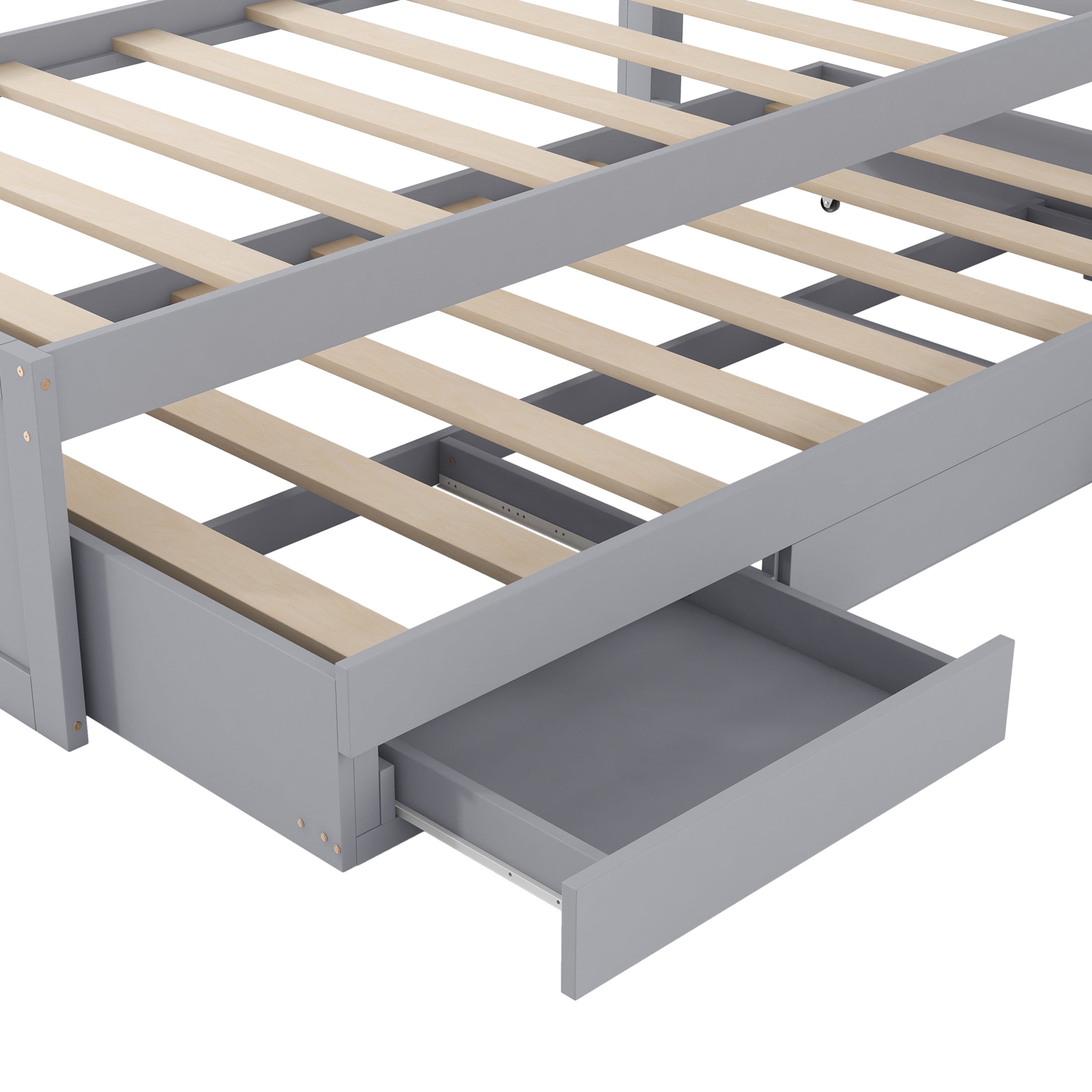 Noble House Arley Twin XL Platform Bed with LED Storage Headboard, Charging Station and Integrated Trundle, Gray
