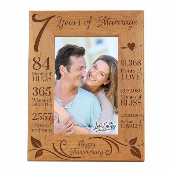 LifeSong Milestones Wood Engraved 7th Anniversary Tabletop Picture Frame Holds 4x6 Photo