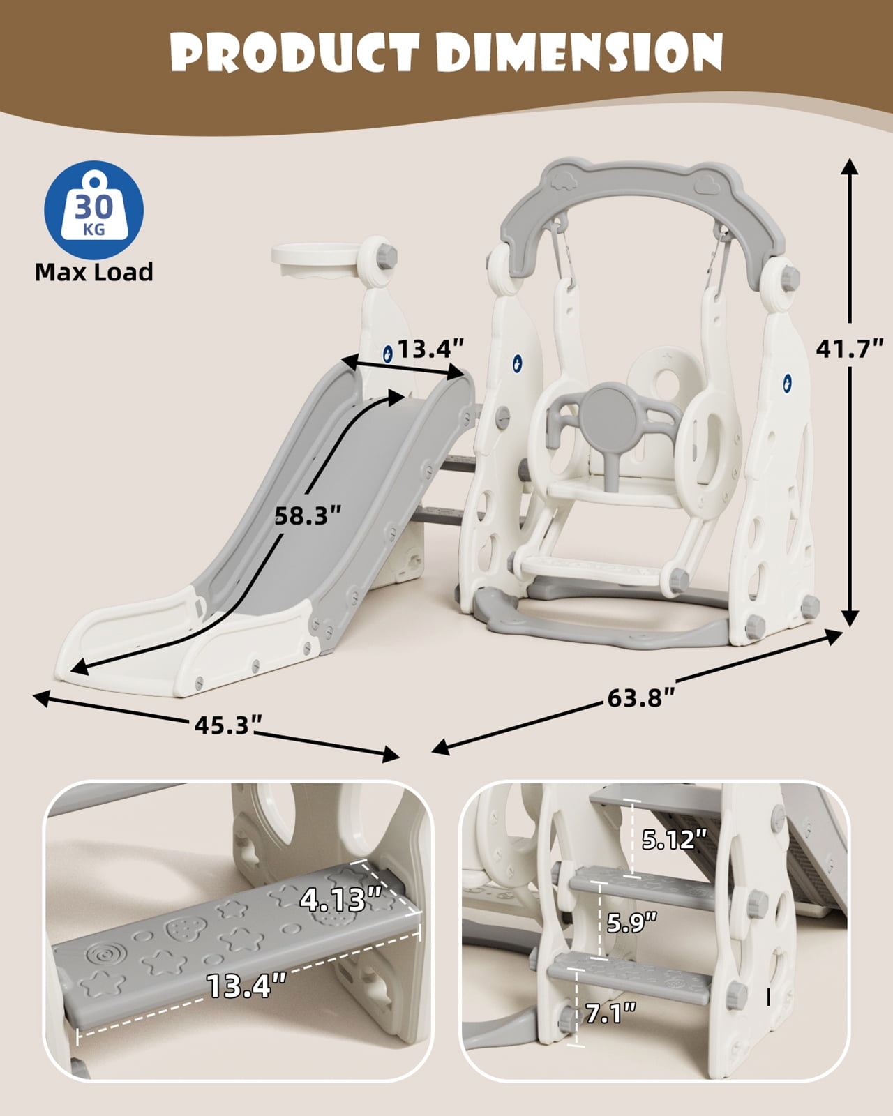 YUFU 4-in-1 Toddler Slide & Swing Set for Kids Age 1-3 with Basketball Playground Slide Indoor Outdoor Playset