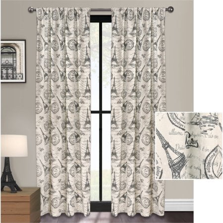 Mainstays Paris Tower And Passport Stamp Window Curtain Walmart