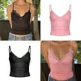 thumbnail image 2 of Sleeveless Lace Trim V Neck Bralette Crop Top for Women Spaghetti Straps Fitted Going Out Camisole Tanks Top Undershirt, 2 of 17